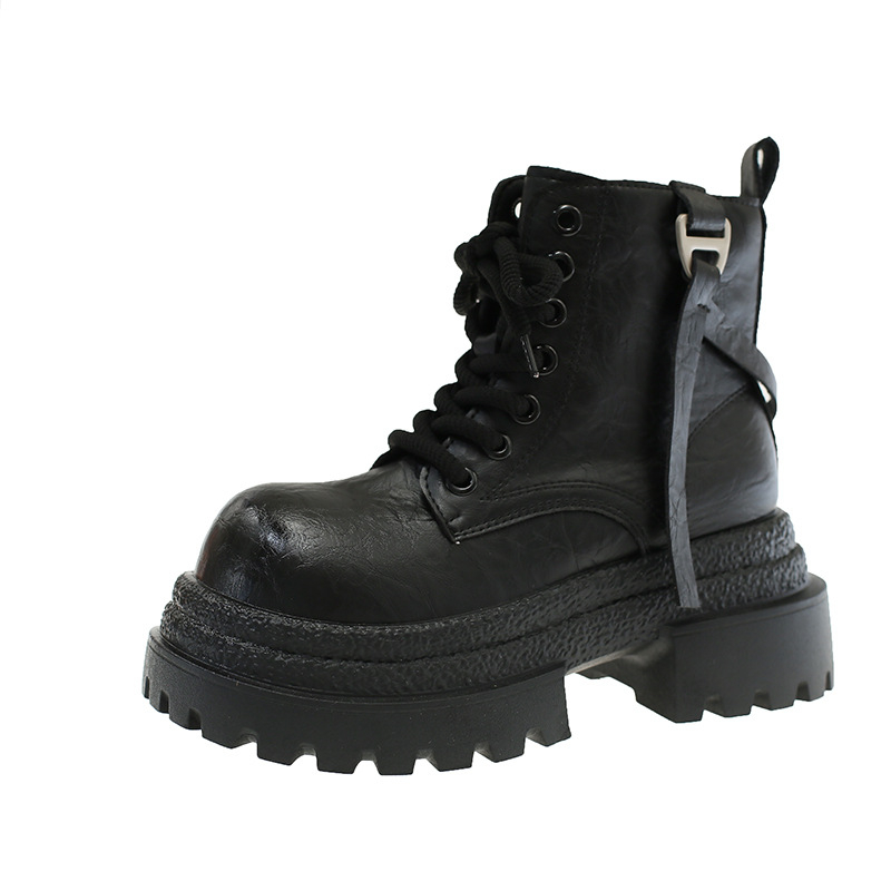 Čizme briteskog stila s debelom platformom, okrugla špička, visokim holennim dijelom, PU gornji dio, gumeni potplat