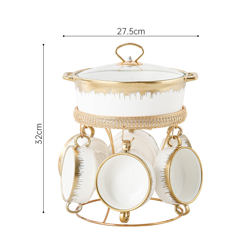 Keramický hrniec na polievku, 7-dielna sada s viečkom, nordický štýl, ľahký luxusný retro dizajn, personalizácia k dispozícii