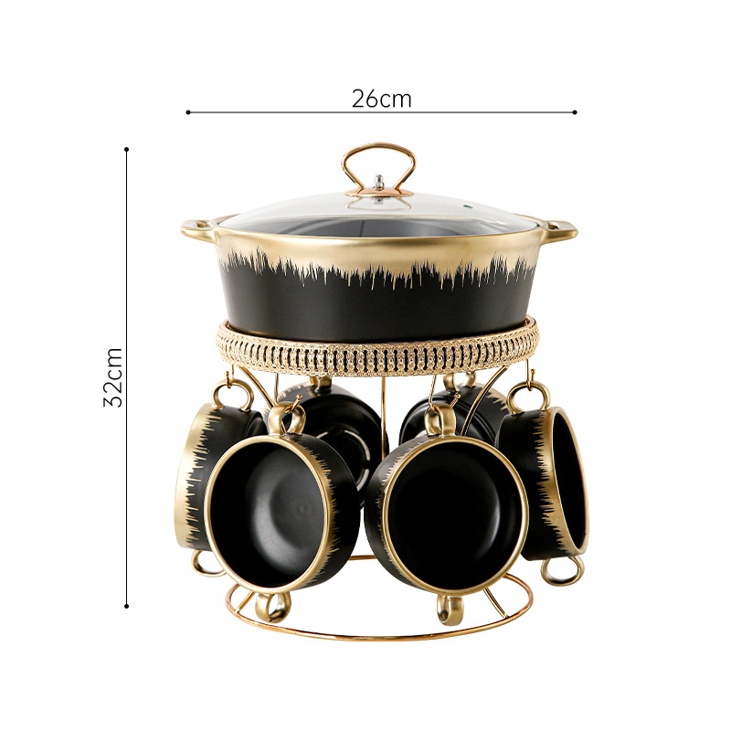 Keramický hrniec na polievku, 7-dielna sada s viečkom, nordický štýl, ľahký luxusný retro dizajn, personalizácia k dispozícii