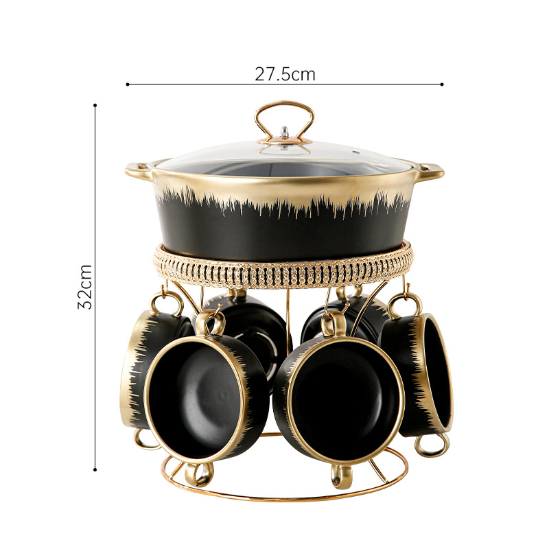 Keramický hrniec na polievku, 7-dielna sada s viečkom, nordický štýl, ľahký luxusný retro dizajn, personalizácia k dispozícii