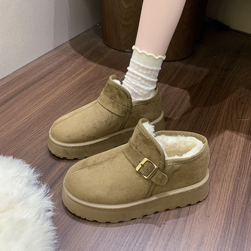 Ženske zimske čizme za snijeg – gornji dio od velura, fleece podstava, niski profil, pull-on zatvaranje, platforma na peti