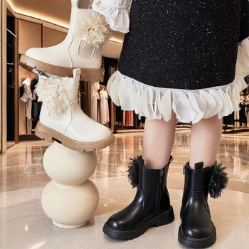 Dječje čizme u britskom stilu s mikrovlaknastom kožom, bočnim zatvaračem, niski članak, jedinstven dizajn, jesen-zima