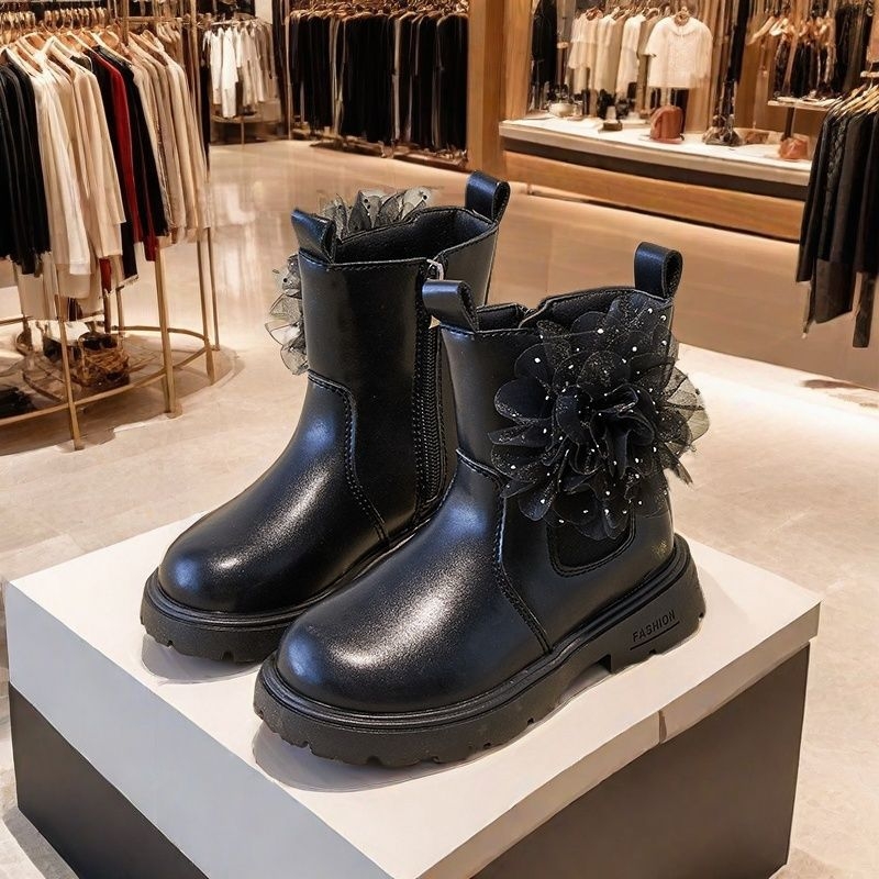 Dječje čizme u britskom stilu s mikrovlaknastom kožom, bočnim zatvaračem, niski članak, jedinstven dizajn, jesen-zima