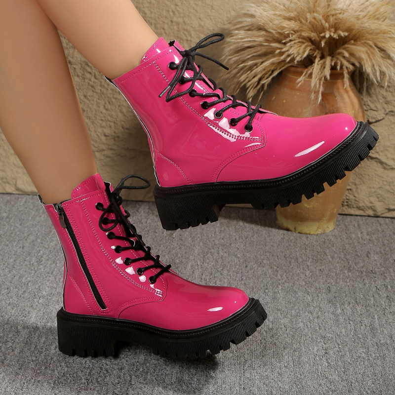 Ženske Martin čizme, britanski stil, bočni zatvarač, debeli potpetica, PU gornji dio, gumeni đon