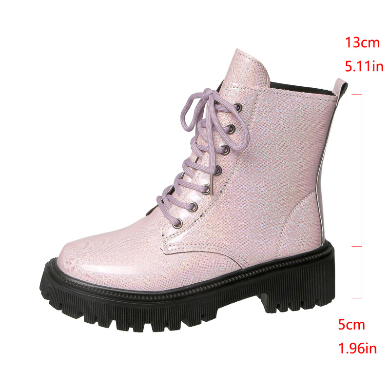 Ženske Martin čizme, britanski stil, bočni zatvarač, debeli potpetica, PU gornji dio, gumeni đon