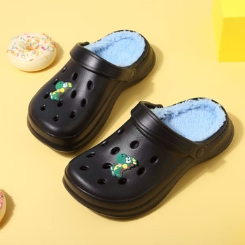 Papuci de interior pentru copii, cu vârfuri acoperite, EVA pe partea superioară și talpă EVA, căptuți cu fleece, model desen animat, pentru vârsta 1–12 ani