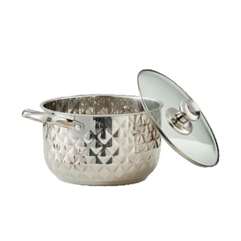 Sada riadu z nerezovej ocele so skleneným poklopom – 201 nerezová oceľ, viacvrstvové dno, nekĺzavý povrch, obsahuje hrniec a pokrievku, vhodný pre plynový sporák