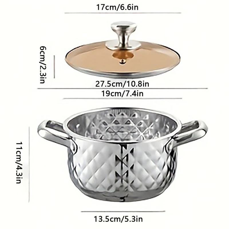 Sada riadu z nerezovej ocele so skleneným poklopom – 201 nerezová oceľ, viacvrstvové dno, nekĺzavý povrch, obsahuje hrniec a pokrievku, vhodný pre plynový sporák
