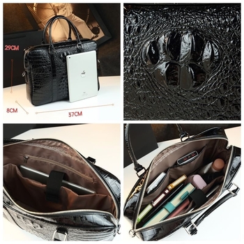 Férfi krokodil mintázatú bőr üzleti táska, 2025 tavasz, kopásálló; anyagok: marhabőr, juhbőr, PU; bélés: poliészter; ideális üzleti utazásokhoz