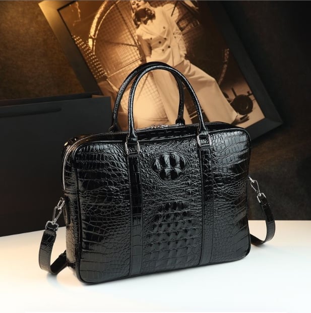 Férfi krokodil mintázatú bőr üzleti táska, 2025 tavasz, kopásálló; anyagok: marhabőr, juhbőr, PU; bélés: poliészter; ideális üzleti utazásokhoz