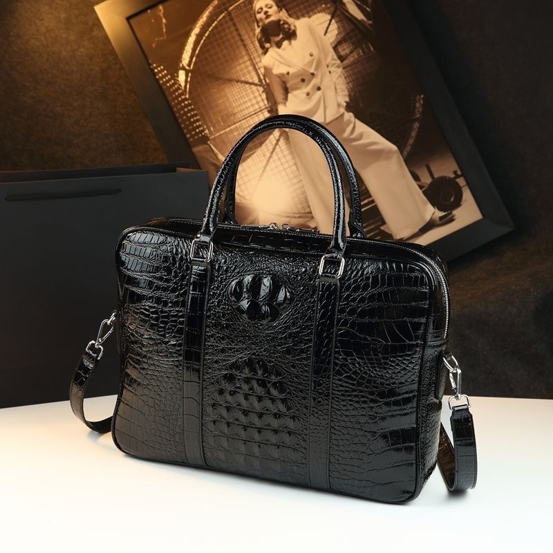 Férfi krokodil mintázatú bőr üzleti táska, 2025 tavasz, kopásálló; anyagok: marhabőr, juhbőr, PU; bélés: poliészter; ideális üzleti utazásokhoz