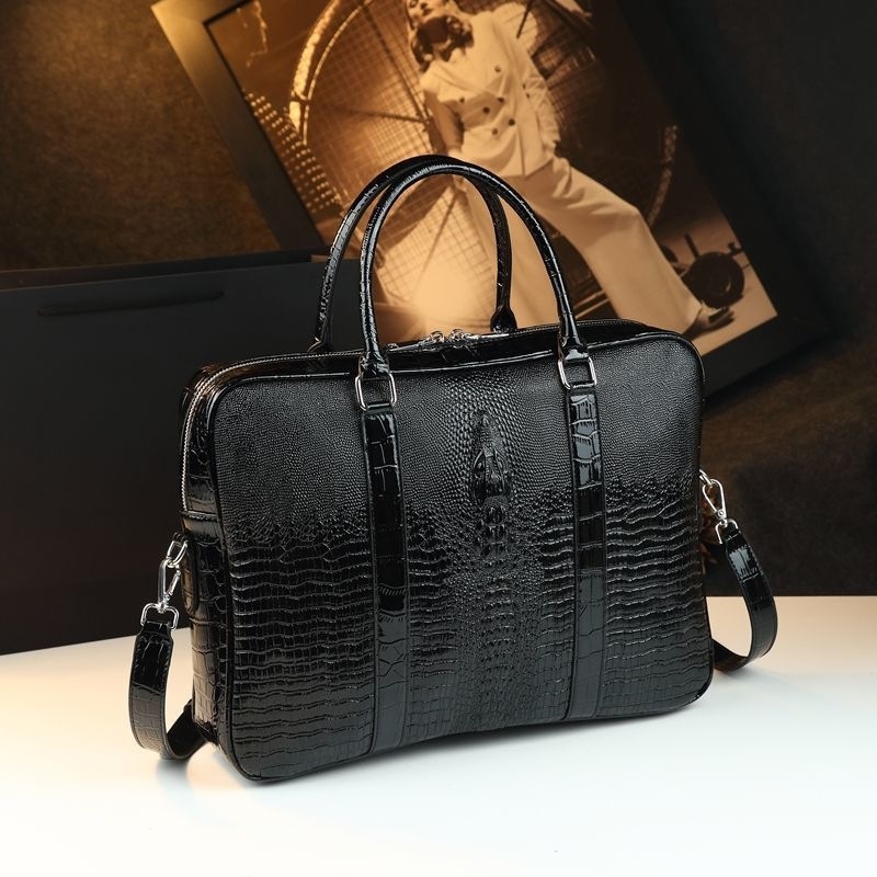 Férfi krokodil mintázatú bőr üzleti táska, 2025 tavasz, kopásálló; anyagok: marhabőr, juhbőr, PU; bélés: poliészter; ideális üzleti utazásokhoz