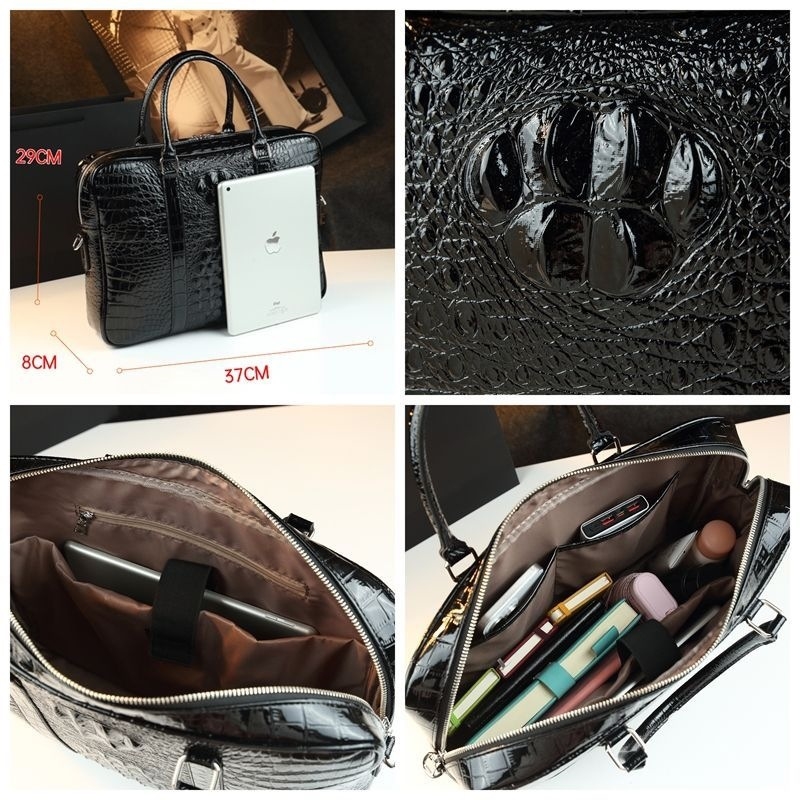 Férfi krokodil mintázatú bőr üzleti táska, 2025 tavasz, kopásálló; anyagok: marhabőr, juhbőr, PU; bélés: poliészter; ideális üzleti utazásokhoz