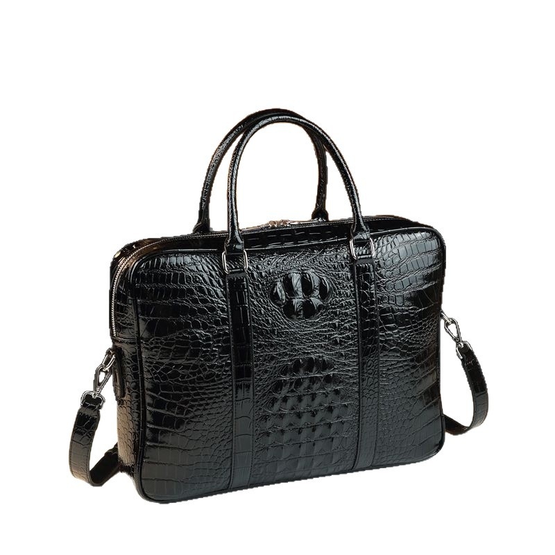 Férfi krokodil mintázatú bőr üzleti táska, 2025 tavasz, kopásálló; anyagok: marhabőr, juhbőr, PU; bélés: poliészter; ideális üzleti utazásokhoz