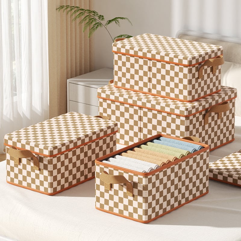 Cutie de depozitare pentru haine și lenjerie, tip sertar, pliabilă, 33 L, material Oxford, carouri