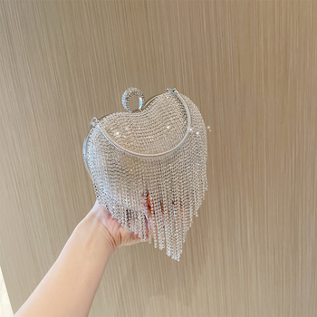 Dámska kabelka so srdcovým tvarom z krištáľu a strapcom — OEM Pôvod Guangdong, Čína