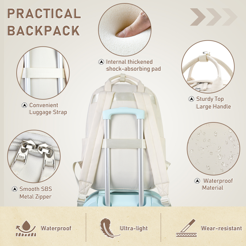 Dámsky batoh na notebook, mestský minimalistický štýl, polyester, objem 20–35 L, ultra ľahký, zakrivené ramenné popruhy