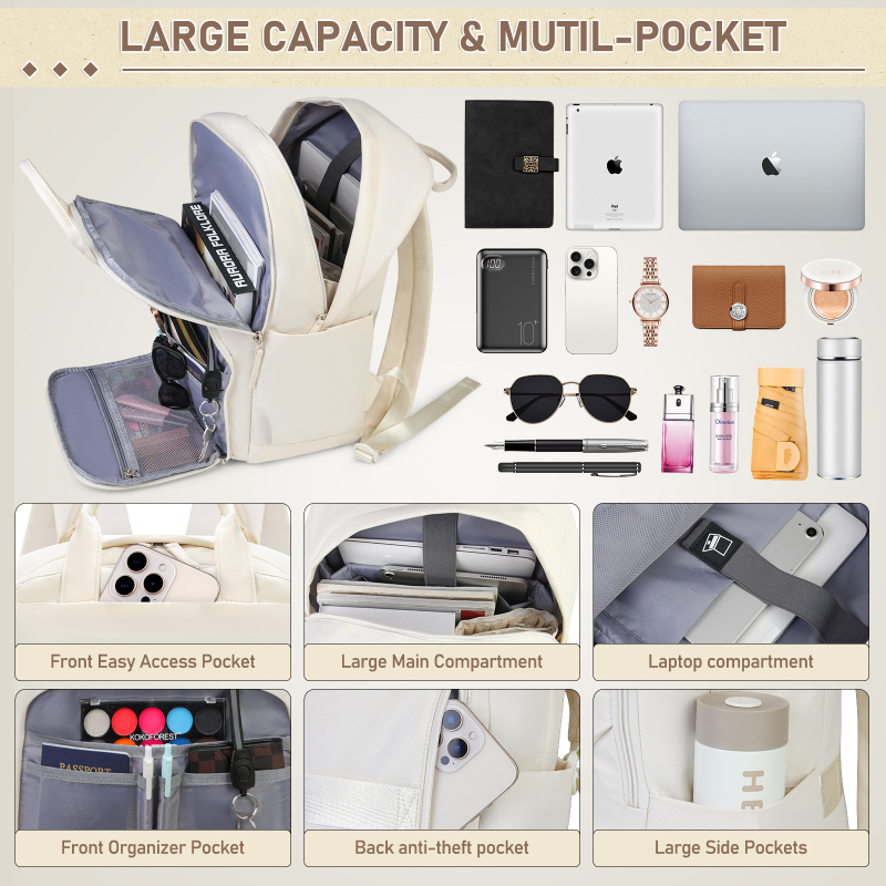 Dámsky batoh na notebook, mestský minimalistický štýl, polyester, objem 20–35 L, ultra ľahký, zakrivené ramenné popruhy