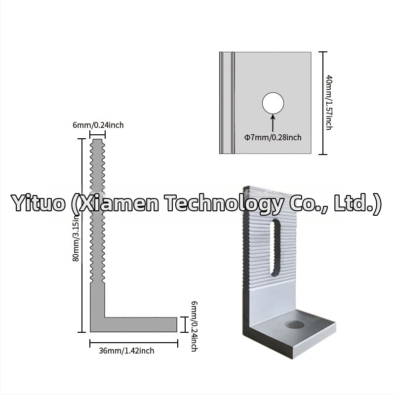 Aliuminio L formos saulės tvirtinimo laikiklis su reguliuojamu pakreipimo kampu, medžiaga: aliuminio lydinys, apdorojimo technologija: išspaudimas, prekinis ženklas ECO-TECH, modelis 01