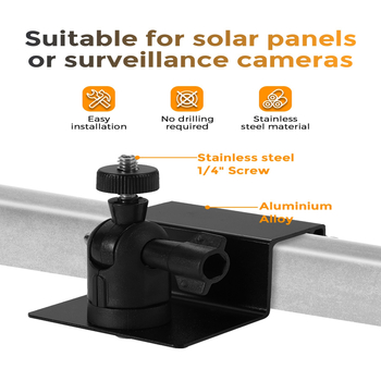 Držiak na montáž solárnych panelov na okap a ríny – bez vŕtania, 360° otáčanie, hliníková zliatina s práškovou povrchovou úpravou, vnútorné aj vonkajšie použitie