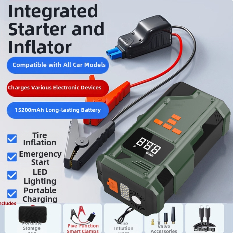 Auto štartér pre núdzové použitie a prenosná nafukovačka pneumatík s digitálnym displejom, Type-C nabíjanie, 14.8V, 80W, 25 L/min, prevádzková doba viac ako 20 min
