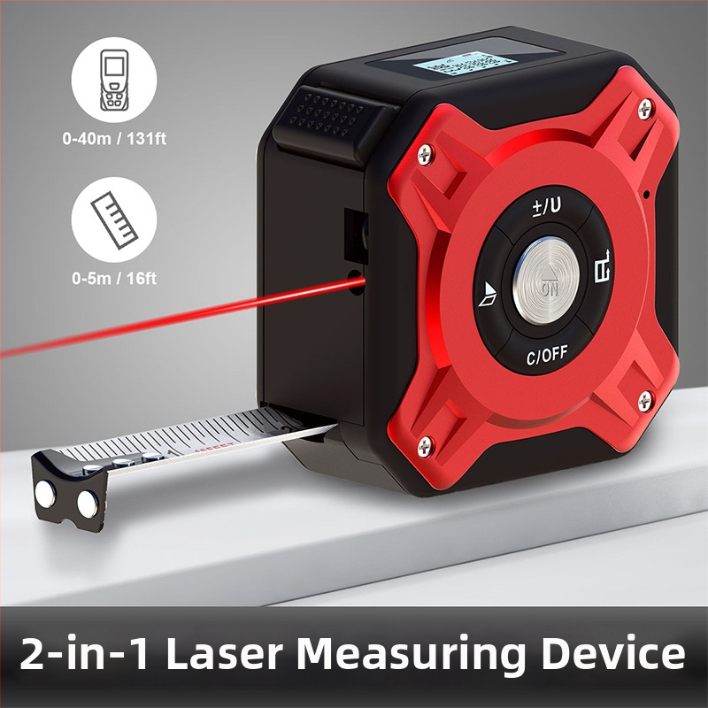 2-v-1 laserové meracie pásmo s podsvieteným LCD, dosah 131,2 palcov