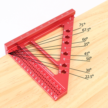 Hlinírový trojuholník 45°/90° s 3D viacfunkčnou otvorovou stupnicou pre stolárstvo