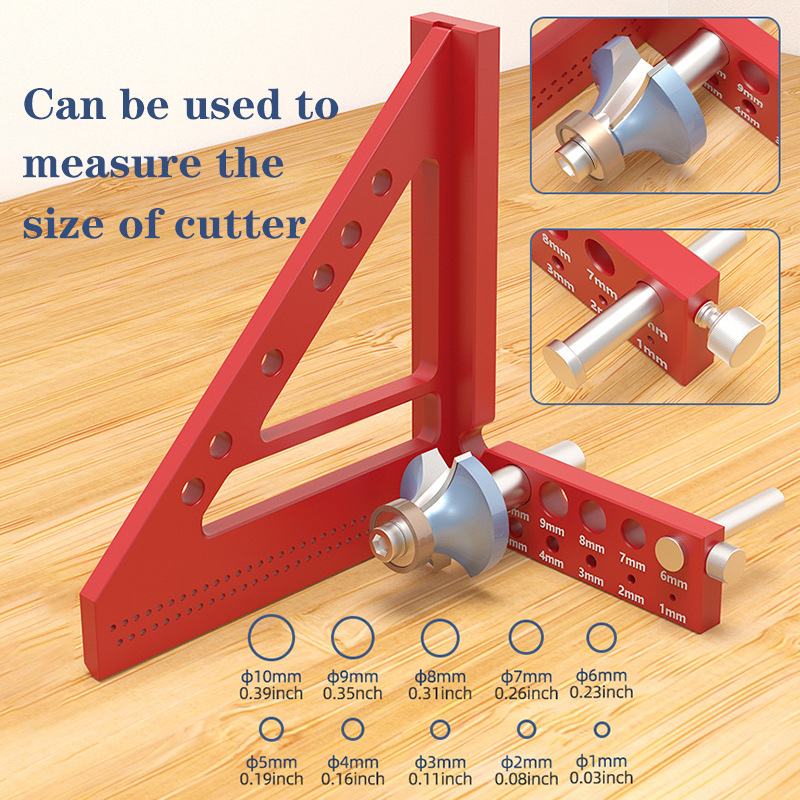 Hlinírový trojuholník 45°/90° s 3D viacfunkčnou otvorovou stupnicou pre stolárstvo