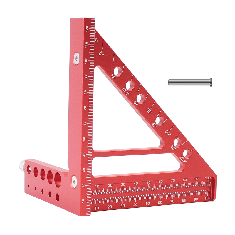 Hlinírový trojuholník 45°/90° s 3D viacfunkčnou otvorovou stupnicou pre stolárstvo