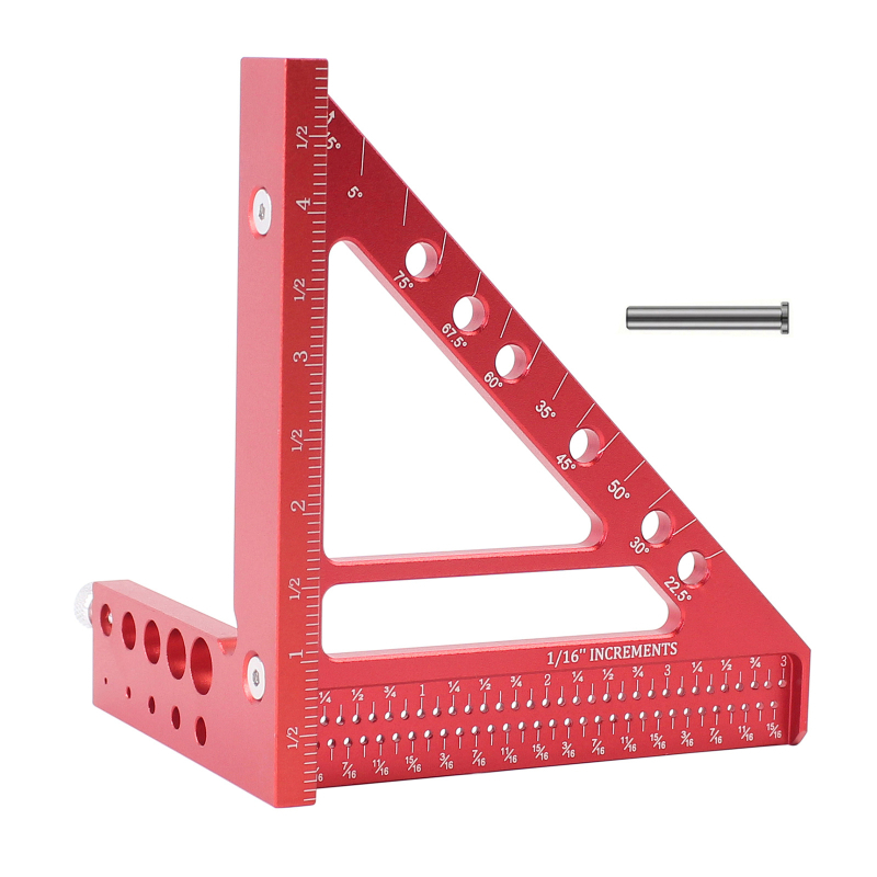Hlinírový trojuholník 45°/90° s 3D viacfunkčnou otvorovou stupnicou pre stolárstvo