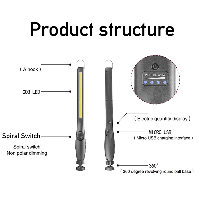 LED šviesa automobilių remonto darbams – USB įkraunama, reguliuojamas ryškumas, magnetinė, nešiojamas darbo šviestuvas (JW822; 1200W; 2,4V; 80000h)