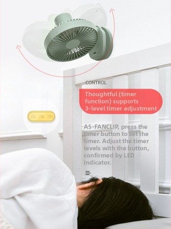 TYD-A5 stolný ventilátor, 3 lopatky, USB 5V, oscilujúci, časovač 2-8 h, hluk ≤40 dB