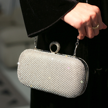 Večernja clutch torbica s kristalima, poliester, horizontalni kvadratni oblik, kopča, džep za telefon