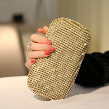 Večernja clutch torbica s kristalima, poliester, horizontalni kvadratni oblik, kopča, džep za telefon
