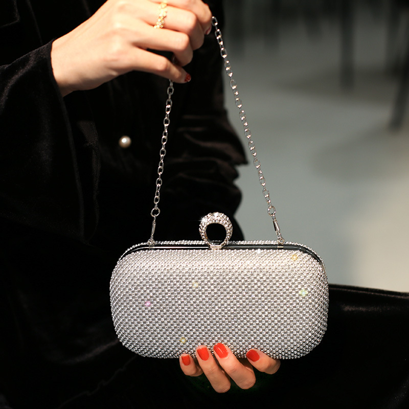 Večernja clutch torbica s kristalima, poliester, horizontalni kvadratni oblik, kopča, džep za telefon