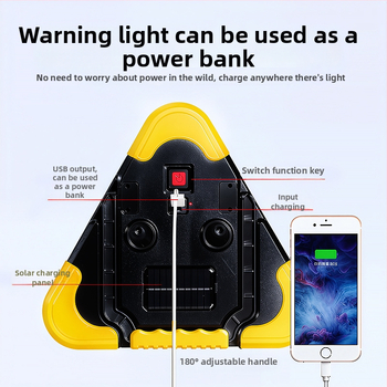 Trojuholníkový výstražný znak pre auto na stojane, reflexné LED svetlo, ABS konštrukcia, 5V napájanie