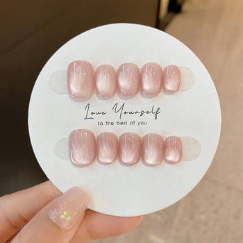 Ručne vyrobené nálepky na nechty s mačacím okom zo sklenených korálok a krištáľovými detailmi