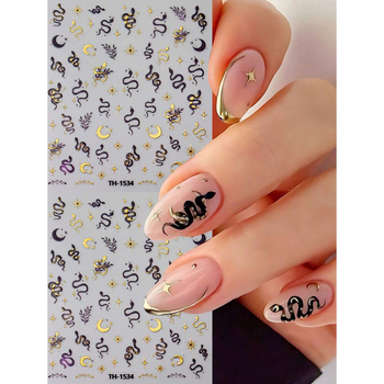 Nálepky na nechty s hadím vzorom a dizajnom hviezdo-mesiac, sada 2 kusy, model SH52562840, exkluzív export cezhranične, vianočné dizajny