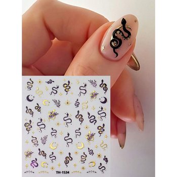 Nálepky na nechty s hadím vzorom a dizajnom hviezdo-mesiac, sada 2 kusy, model SH52562840, exkluzív export cezhranične, vianočné dizajny