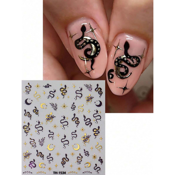 Nálepky na nechty s hadím vzorom a dizajnom hviezdo-mesiac, sada 2 kusy, model SH52562840, exkluzív export cezhranične, vianočné dizajny