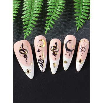 Nálepky na nechty s hadím vzorom a dizajnom hviezdo-mesiac, sada 2 kusy, model SH52562840, exkluzív export cezhranične, vianočné dizajny