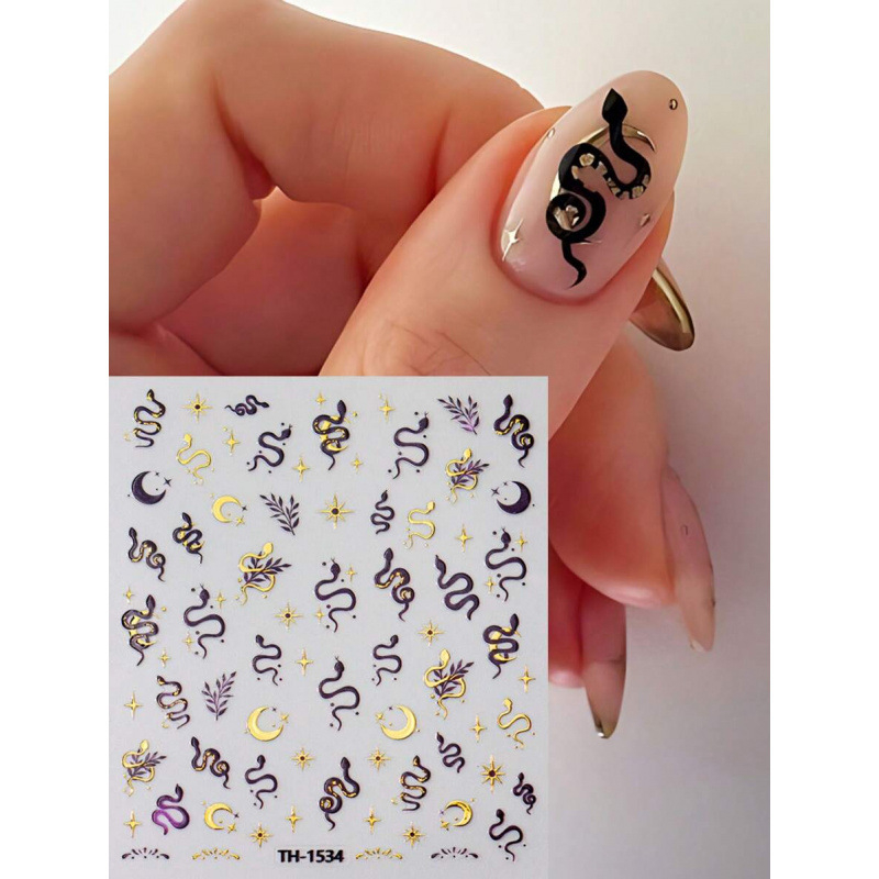Nálepky na nechty s hadím vzorom a dizajnom hviezdo-mesiac, sada 2 kusy, model SH52562840, exkluzív export cezhranične, vianočné dizajny