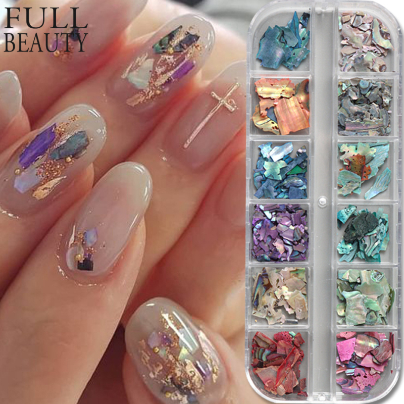 Set za manikuru s irizirajućim Bohai Bay mikama, komadi abalona i školjki – 15 g, licencirana privatna oznaka, Full Beauty