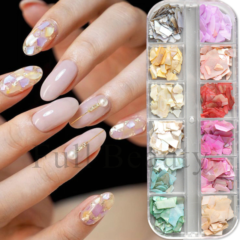 Set za manikuru s irizirajućim Bohai Bay mikama, komadi abalona i školjki – 15 g, licencirana privatna oznaka, Full Beauty