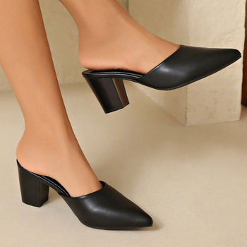 Aukštakulnės sandalės su smailiu pirštu ir uždarą priekyje, vintagio stilius (PU viršus; PU vidus; guma padas)