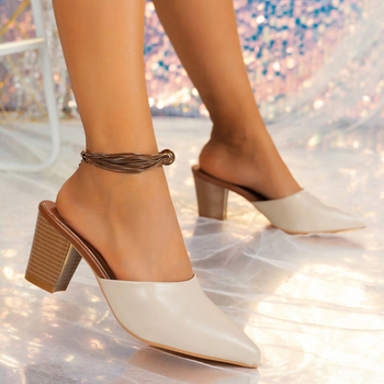 Aukštakulnės sandalės su smailiu pirštu ir uždarą priekyje, vintagio stilius (PU viršus; PU vidus; guma padas)