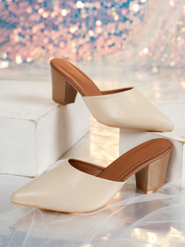 Aukštakulnės sandalės su smailiu pirštu ir uždarą priekyje, vintagio stilius (PU viršus; PU vidus; guma padas)