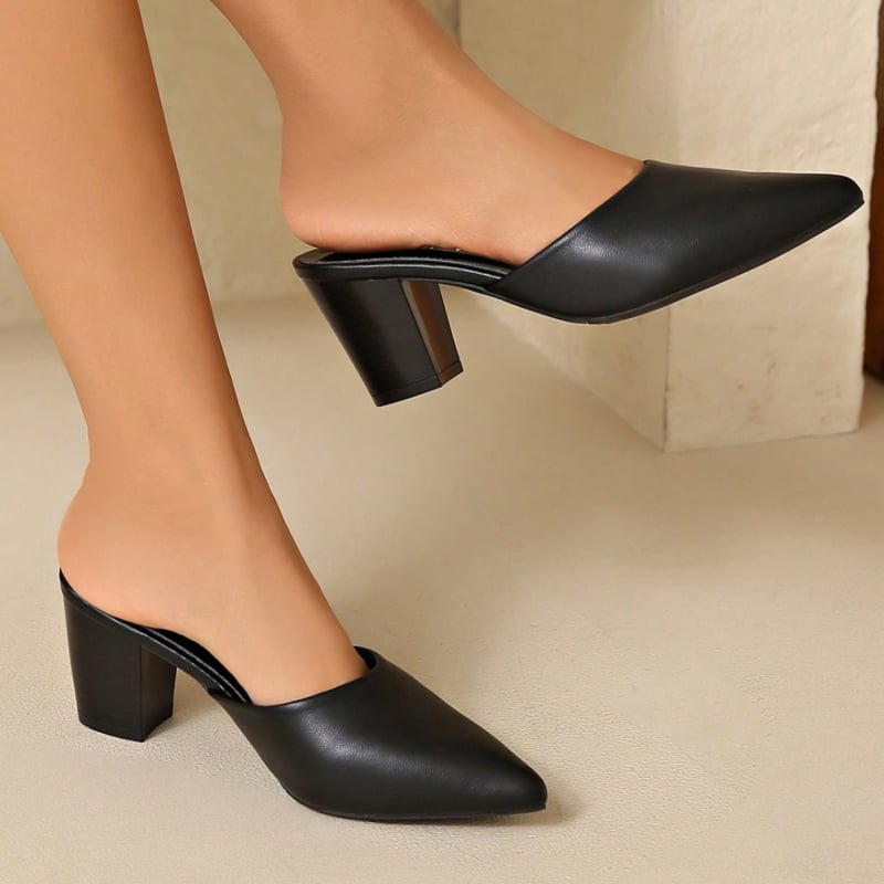 Aukštakulnės sandalės su smailiu pirštu ir uždarą priekyje, vintagio stilius (PU viršus; PU vidus; guma padas)