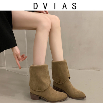 Ženske jahačke čizme – oštar nos, debeli pet 3–5 cm, visok vrat čizme, velur