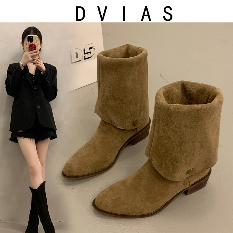 Ženske jahačke čizme – oštar nos, debeli pet 3–5 cm, visok vrat čizme, velur